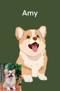 Corgi in cartoon painting style with green backgorund