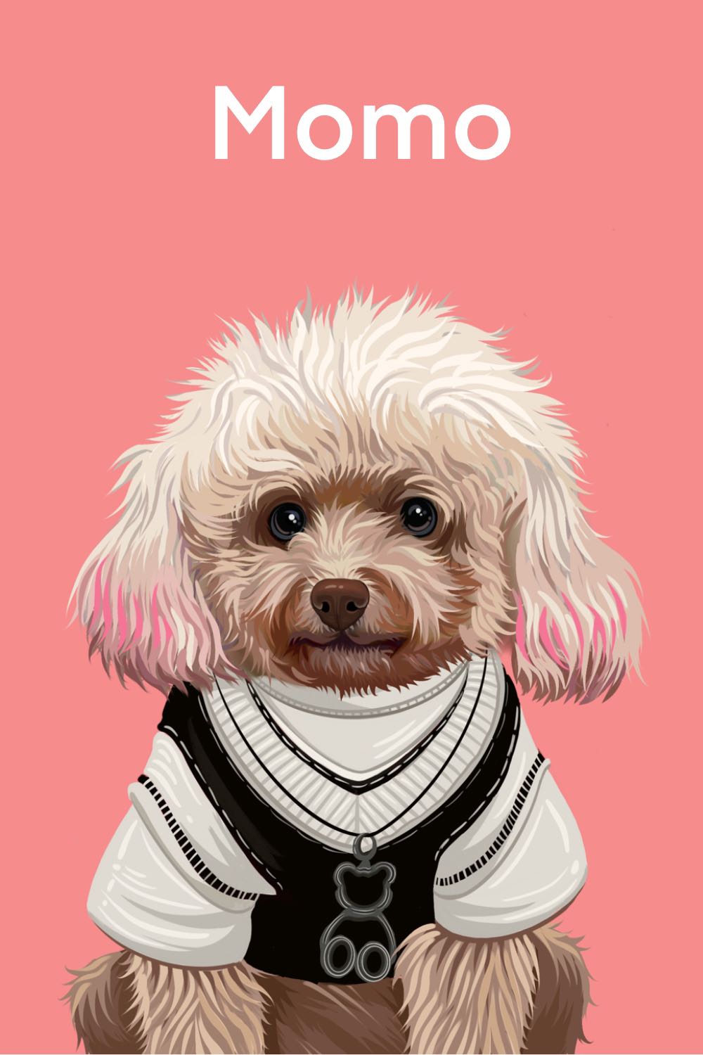Poodle in oil painting style with pink background